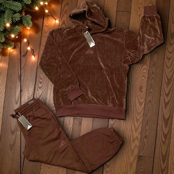 NWT 2 PIECE ADIDAS CHOCOLATE HOODIE AND JOGGERS MATCHING SET SIZE L - Picture 3 of 3